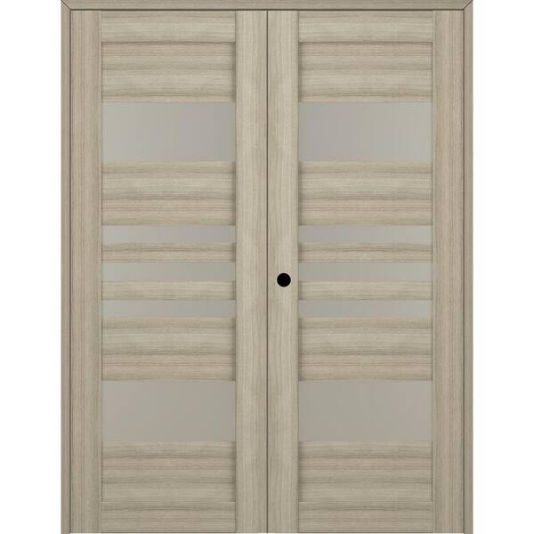 Belldinni Leti 48 in. x 96 in. Right Hand Active 5-Lite Frosted Glass Shambor Wood Composite Double Prehung Interior Door