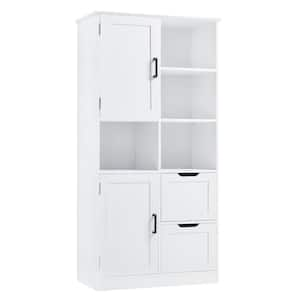 Modern 31 in. W x 16 in. D x 62 in. H White Tall Bathroom Storage Linen Cabinet with Doors and Drawers, Open Shelves