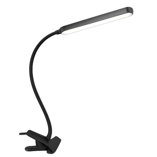 23 in. Black 5-Watt 38 LED Clip-On Desk Lamp, 5 Brightness Levels and 5 Colors, Dimmable and Flexible with Remote