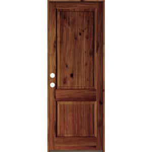 36 in. x 96 in. Rustic Knotty Alder Square Top V-Grooved Red Chestnut Stain Right-Hand Wood Single Prehung Front Door