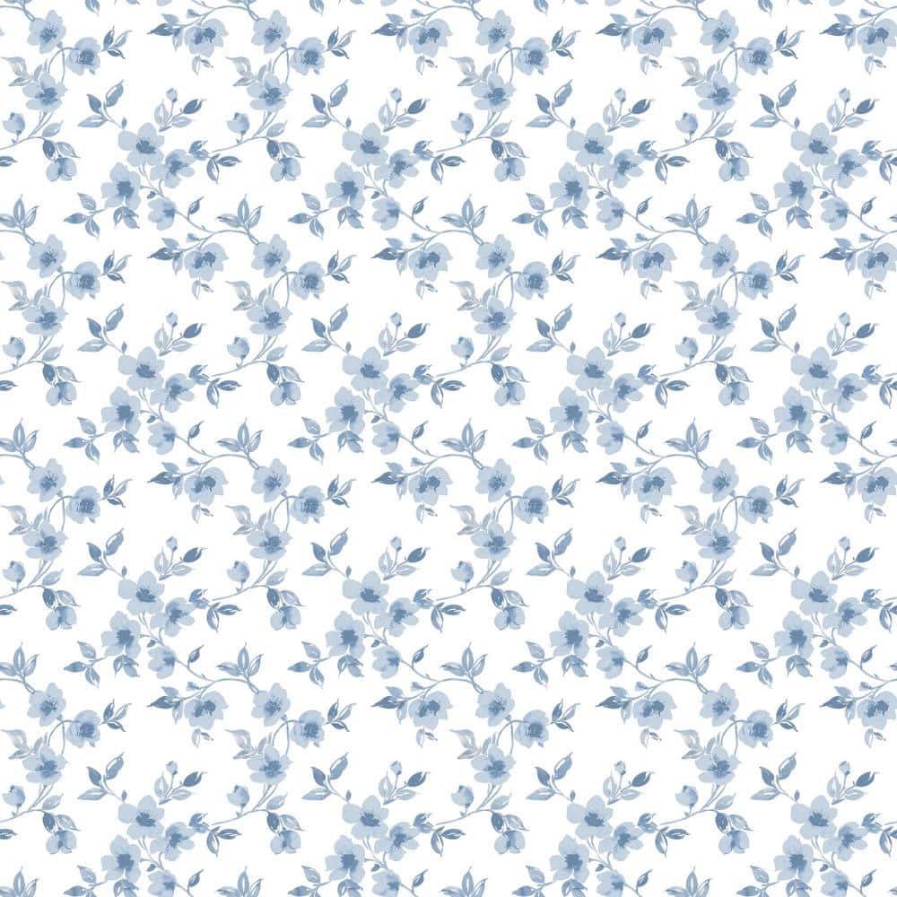 Secret Garden White and Blue Delicate Flower Trail Non-Woven Non-Pasted Wal