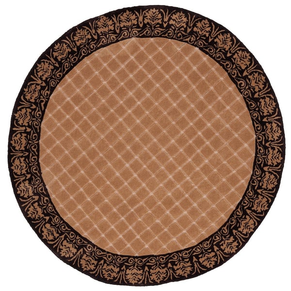 Total Performance 6 ft. x 6 ft. Round Ivory/Chocolate Diamond Border Area Rug