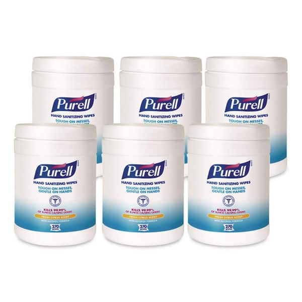 6 in. x 6-3/4 in. White Sanitizing Hand Wipes (270/Canister, 6 Canisters/Carton)