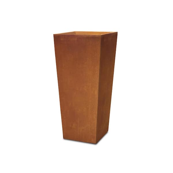 KANTE 28 in. H Faux Weathering Steel Lightweight Concrete Tapered Square Planter with Drainage Hole, Large for Outdoor/Indoor