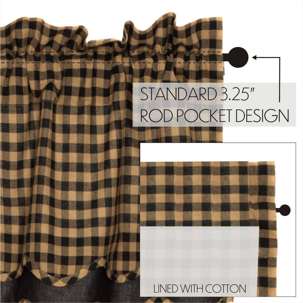 Black Check Cotton Scalloped Layered Valance 16x60