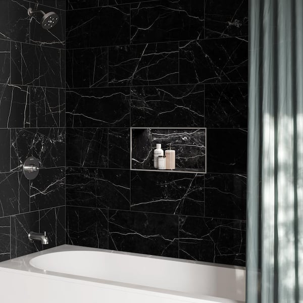 Sample - Impero Black 6 in. x 6 in. Marble Look Porcelain Floor and Wall Tile