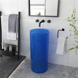 Transparent Freestanding Round Vessel Sink in Blue For Bathroom in Blue