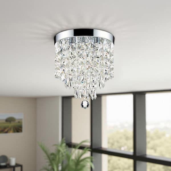 Merra 8.7 in. 3-Light Chrome Flush Mount Chandelier with K9