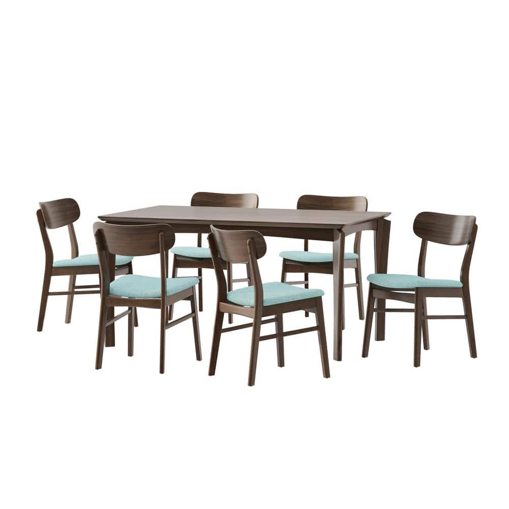 Noble House Claycross 7-Piece Walnut and Mint Dining Set -  110706
