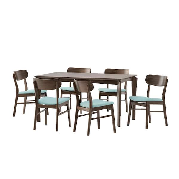 Noble House Claycross 7-Piece Walnut and Mint Dining Set