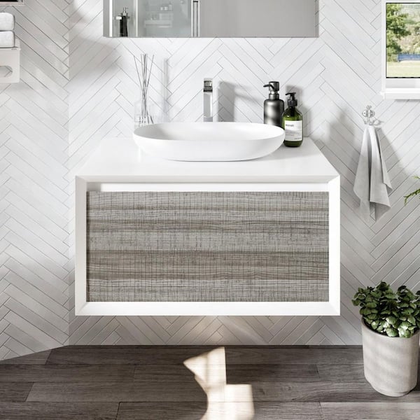 Eviva Santa Monica 30 in. W x 22 in. D x 16 in. H Single Bath Vanity in Ash with White Vessel Sink