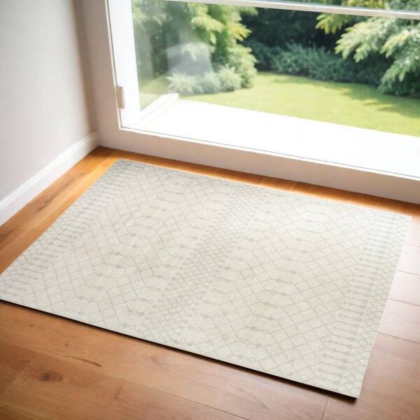 3 ft. x 5 ft. Blue and Ivory Abstract Power Loom Washable Area Rug