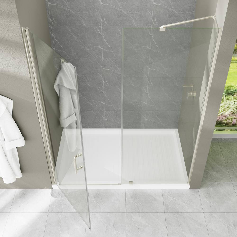 60" Brushed Nickel Semi-Frameless Pivot Shower Door with Clear Glass