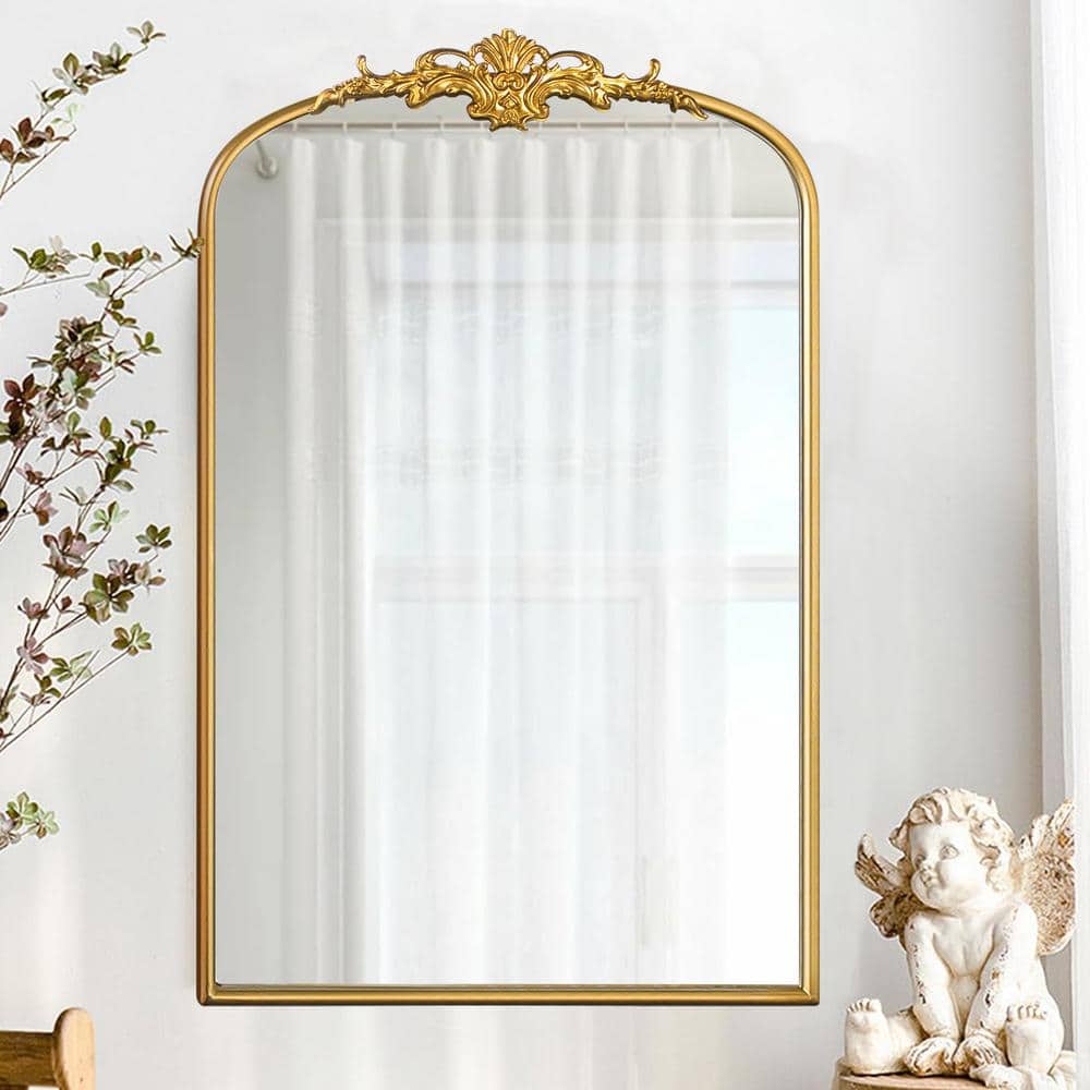 Crane Lake 24"x36" Gold Arched Metal Framed Decorative Mirror