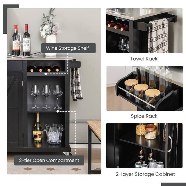 Kitchen Island, Portable Kitchen Cart Wood Top Kitchen Trolley with Drawers  and Glass Door Cabinet, Wine Shelf, Towel Rack - AliExpress