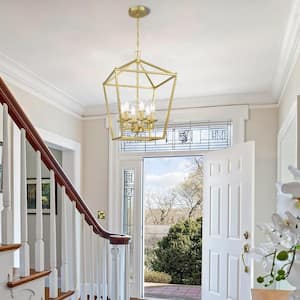 Hukoro 19 in. 8-Light Geometric Cage Lantern Pendant Light with