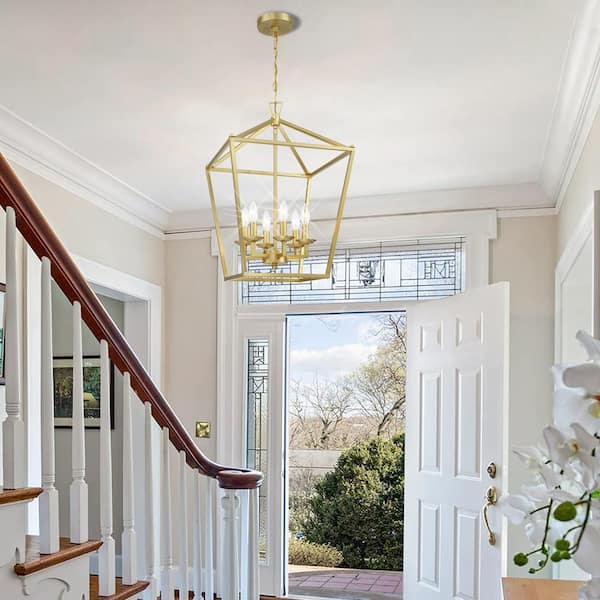 Hukoro Alfa 16 in. 6-Light Geometric Cage Lantern Pendant Light with soft gold finish