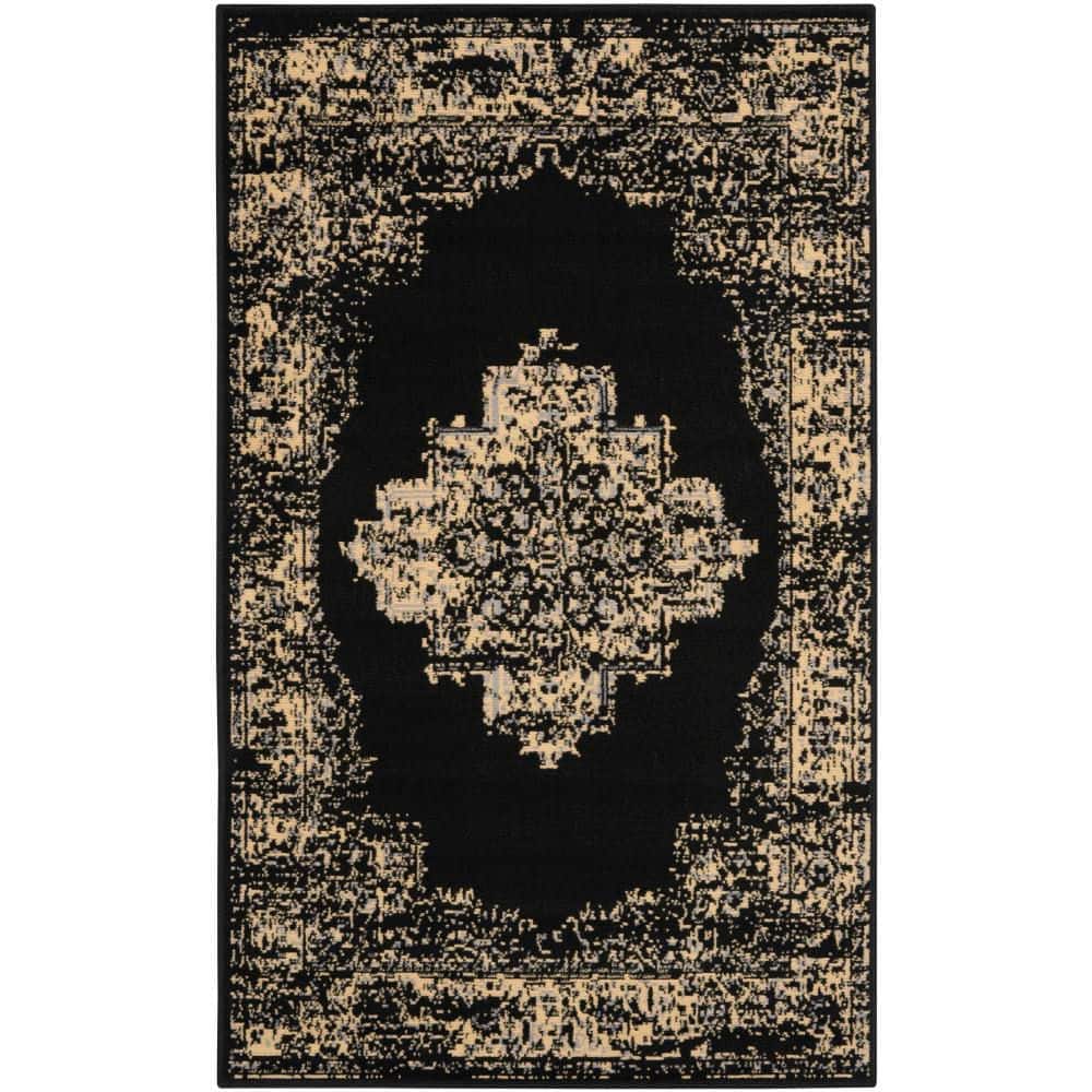 Nourison Grafix 3 ft. x 5 ft. Black Vintage Indoor Kitchen Area Rug ...