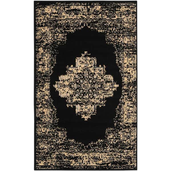Nourison Grafix 3 ft. x 5 ft. Black Vintage Indoor Kitchen Area Rug