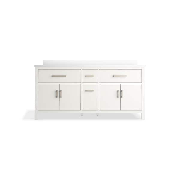 Kresla 72.99in. Double Sink Freestanding White Bath Vanity with White Quartz Top Assembled