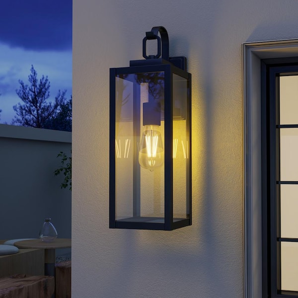 1-Light Black Outdoor Wall Fixture Mounted Porch Lights Lantern with Glass Shade (E26 Base)