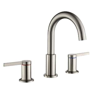 8 in. Widespread Double Handle 1.2 GPM Bathroom Faucet with Quick Connect Hose and Water Supply Hose in Brushed Nickel
