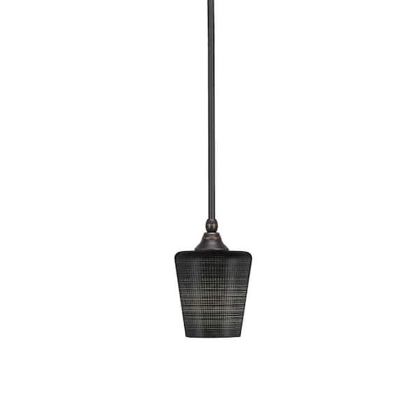 Unbranded Sparta 1-Light Dark Granite Stem Mini Pendant Light with Black Matrix Glass Shade