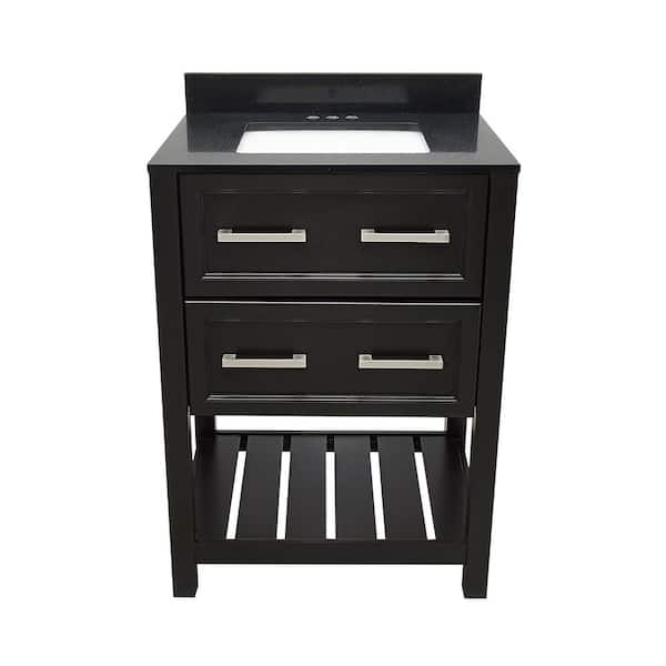 Ella Tremblant 25 in. W x 19 in. D x 36 in. H Bath Vanity in Espresso with Quartz Stone Galaxy Black Top with White Basin