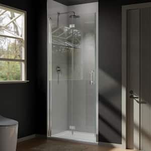 Aim 34 In. W X 72 In. H Bi Fold Framed Shower Door in Bright Silver Finish with Clear Glass