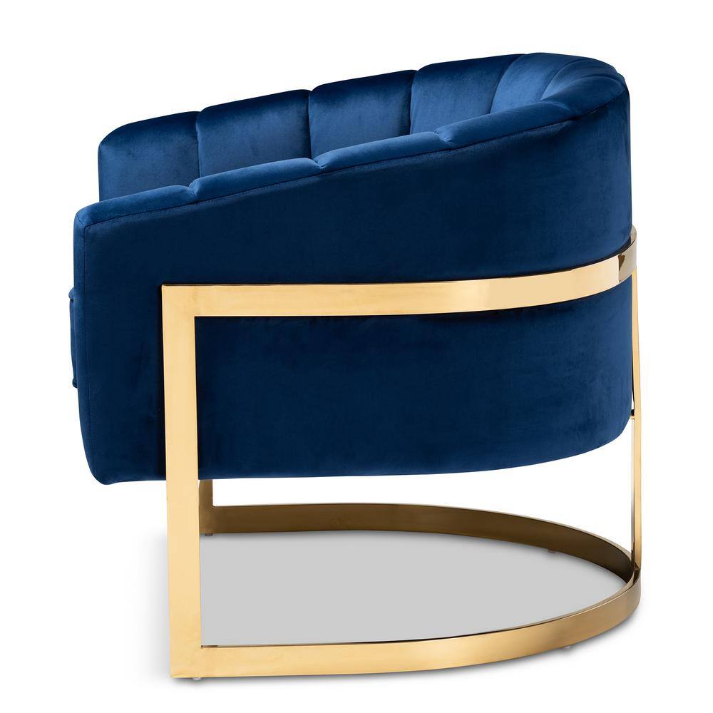 Tomasso Blue Velvet Barrel Chair with Gold Frame