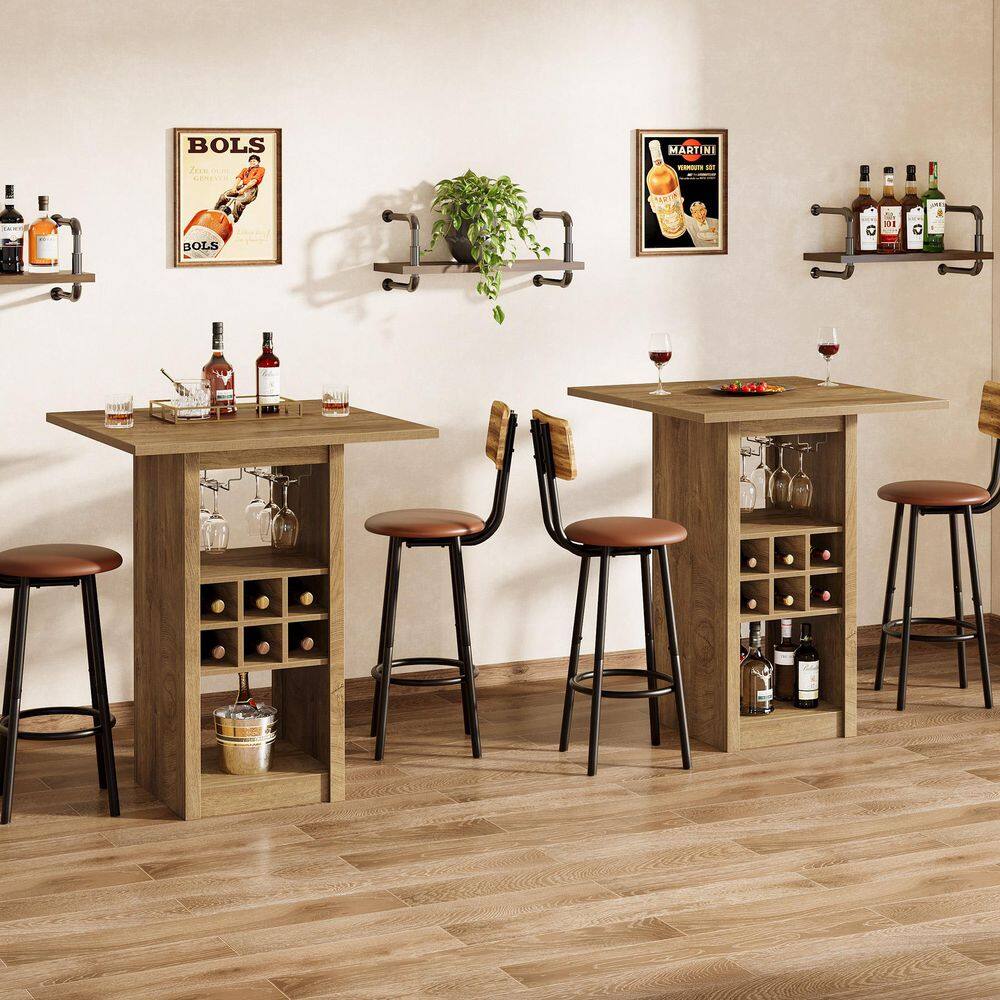 Kearsten 39.37 in. H Brown Square Bar Table, Wooden Bar Table with Glass Holders, Wine Racks & Storage Cabinet, 2pcs price history on PriceWatchPro