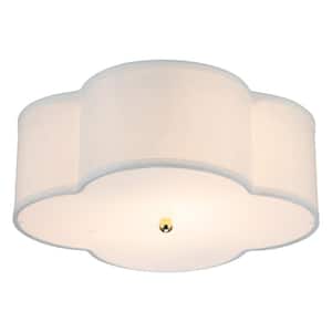 17 in. 2-Lights White Linen Flush Mount with Acrylic diffuser
