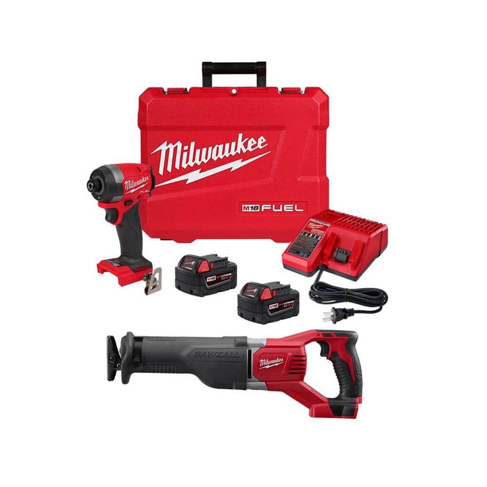 Milwaukee M18 FUEL 18-V Lithium-Ion Brushless Cordless 1/4 in. Hex Impact Driver Kit with SAWZALL Reciprocating Saw