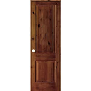 30 in. x 96 in. Rustic Knotty Alder Wood 2 Panel Right-Hand/Inswing Red Chestnut Stain Single Prehung Interior Door