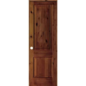 30 in. x 96 in. Rustic Knotty Alder 2 Panel Right Hand Red Chestnut Stain Wood Single Prehung Interior Door w/Square Top