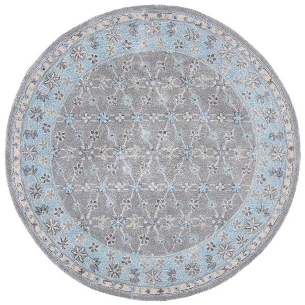 SAFAVIEH Bella Silver/Light Blue 5 ft. x 5 ft. Border Round Area Rug