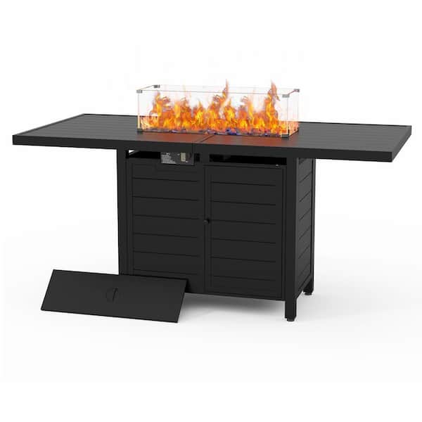 INNUMIA 59.8 in. Aluminum Propane Fire Pit Table, 50,000 BTU Outdoor Dining Table w/ 10 lbs. Beads, Rectangle Fire Table