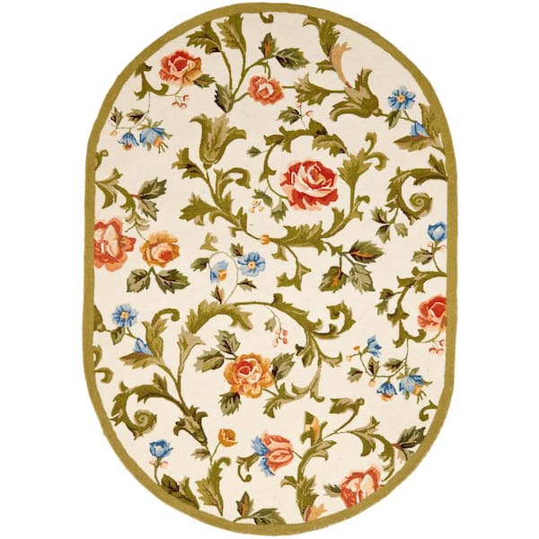 Chelsea 6 ft. x 9 ft. Oval Ivory Border Floral Vines Area Rug
