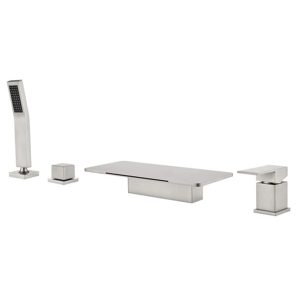 Dual Handle Tub Deck Mounted Roman Tub Faucet with Hand Shower, Stainless Steel Tub Facuet in Brushed Nickel price history on PriceWatchPro