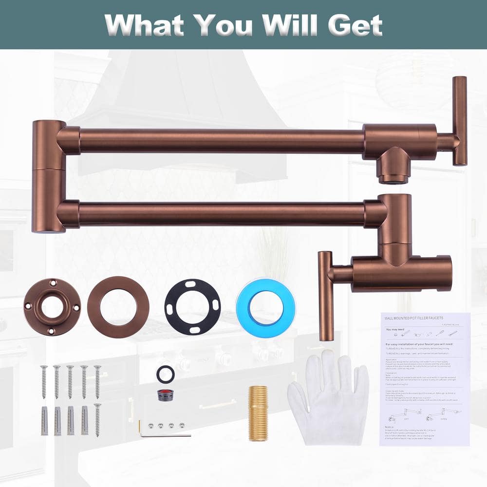 Rose Gold Wall Mounted Brass Pot Filler Faucet with Double Handle