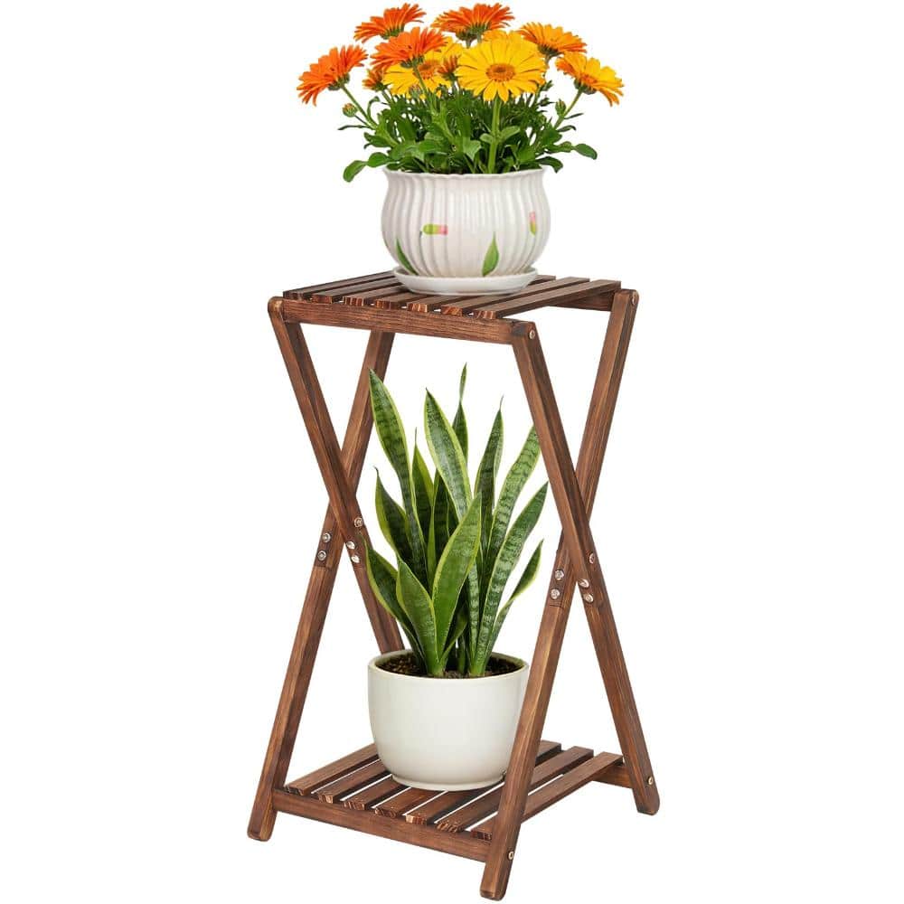 13 x 13.5 x 25.6 in 2 Tier Plant Stand Carbonized Pine Wood Rustic Brown price history on PriceWatchPro