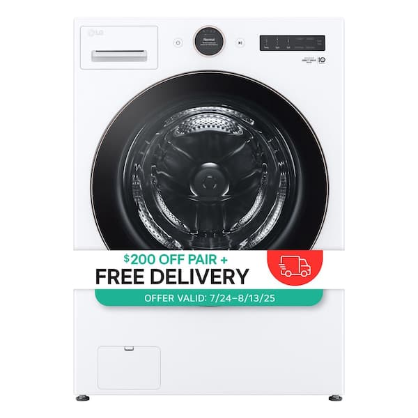5.0 cu. ft. Stackable Smart Front Load Washer in White with AI Digital Dial, Steam and TurboWash360