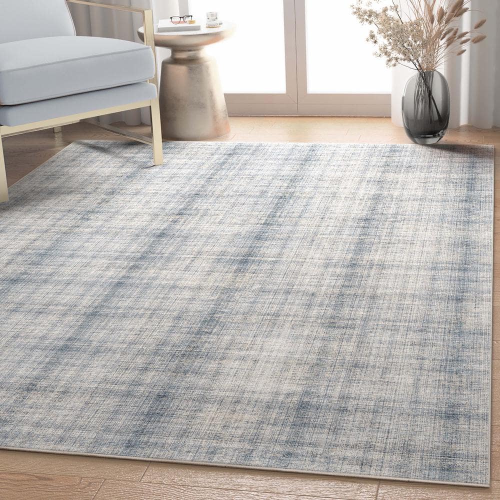 Blue Cream 5' x 7' Flat-Weave Synthetic Abstract Area Rug