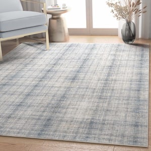 Blue Cream 5 ft. 3 in. x 7 ft. 3 in. Flat-Weave Abstract Rio Retro Plaid Area Rug