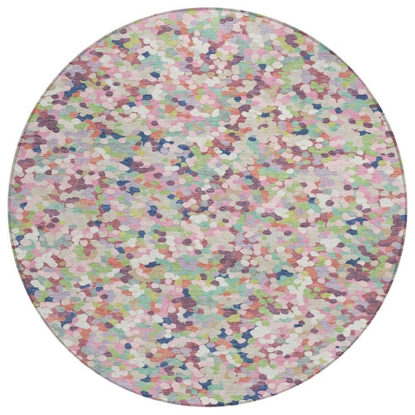 Chantille Machine Washable Indoor/Outdoor Abstract ACN2507 Blush 8 ft. x 8 ft. Round Rug