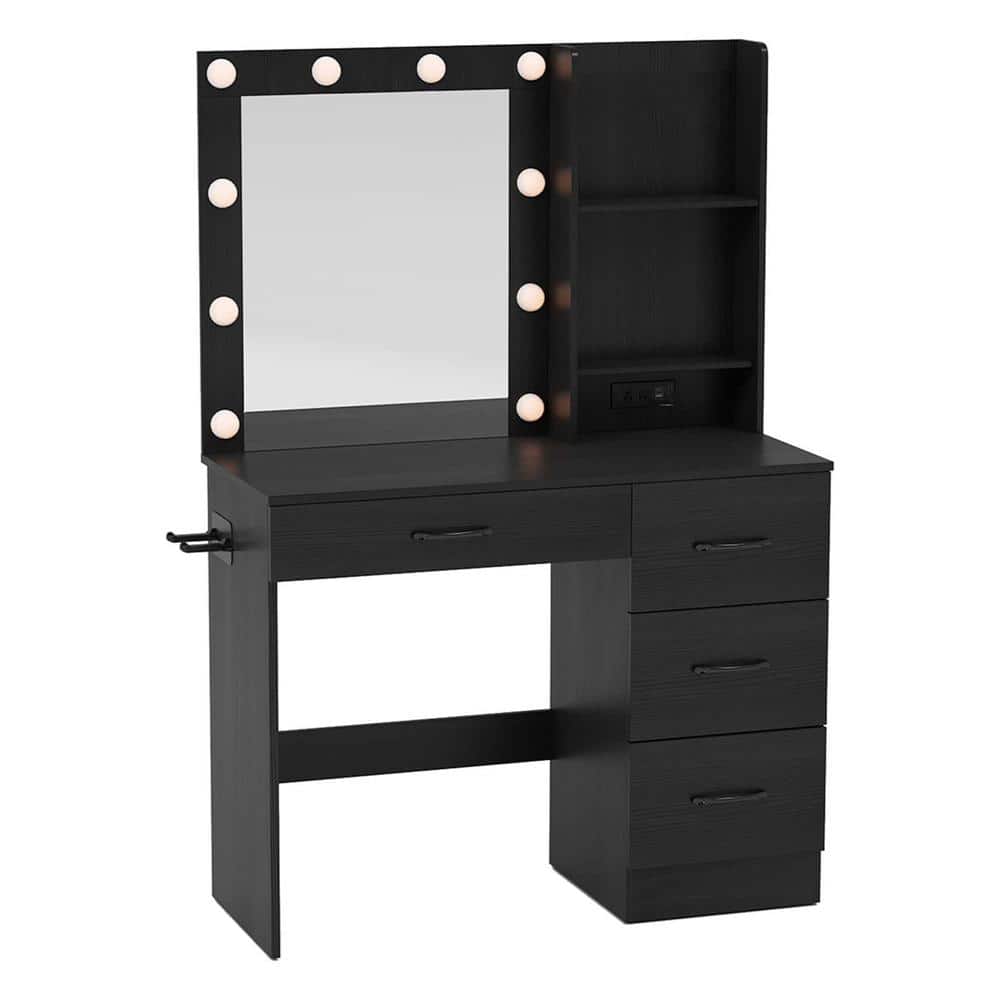 2-Piece Black Makeup Vanity Desk with Mirror and Lights Charging Station 3-Color LED Lights price history on PriceWatchPro