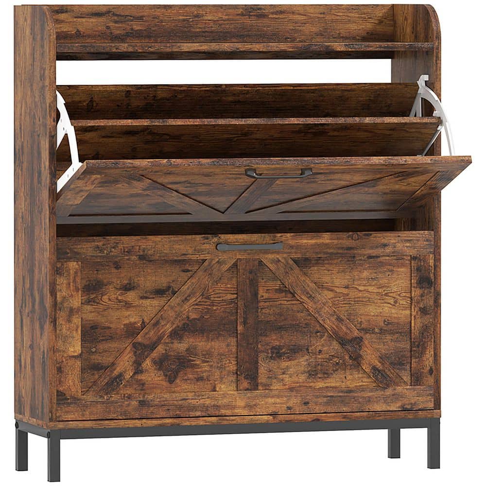 Shoe Storage Cabinet with 2-Flip Drawers, Legs, Farmhouse Freestanding Narrow Shoe Cabinet, Slim Hidden Rack price history on PriceWatchPro
