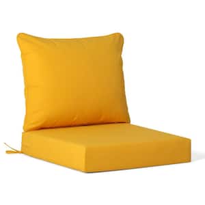 FadingFree (Set of 1) 25 in x 25 in Outdoor Patio Deep Seating Lounge Chair Seat Cushion and Back Pillow Set, Yellow