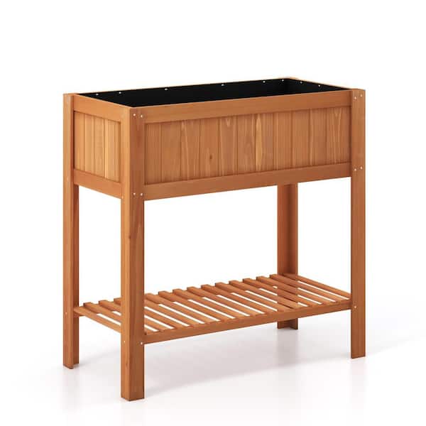 39 in. L x 20 in. W x 39 in. H Reddish Brown Fir Wood Outdoor Garden Bed Growing Planter with Protective Liner