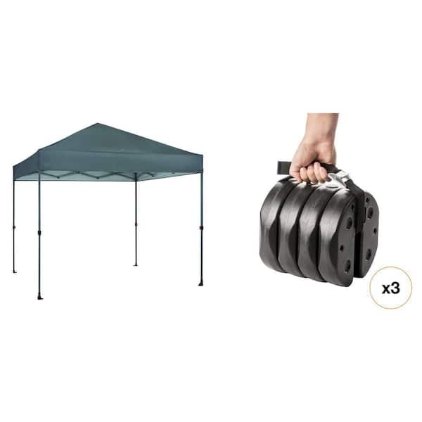 8 ft. X 8 ft. Grey Instant Canopy Pop Up Tent and 40 lbs. Black Canopy Weight Plates with Carry Strap Combo (Set of 4)